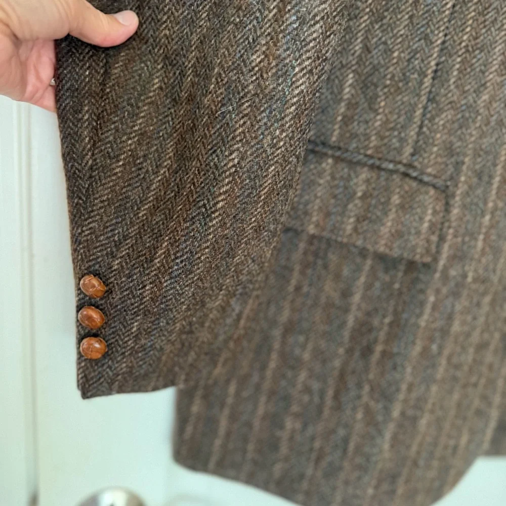 VTG 70s 80s Levi's Wool Tweed Sport Coat Herringbone Overcheck Country Blazer 44